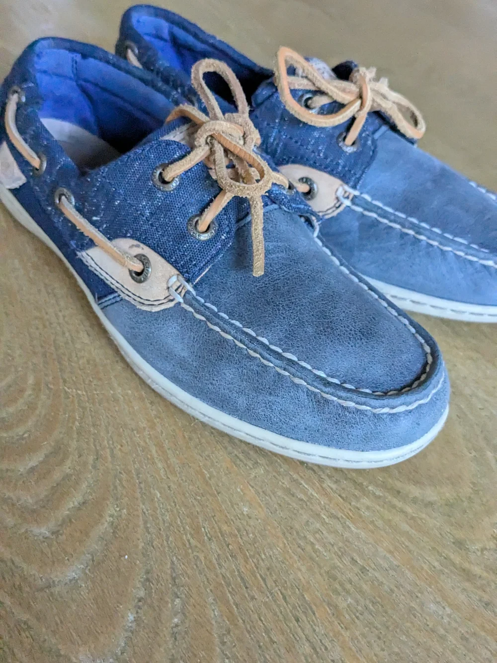 Women's Sperry Blue Canvas & Suede Boat Shoes with Tan Laces Size 6m